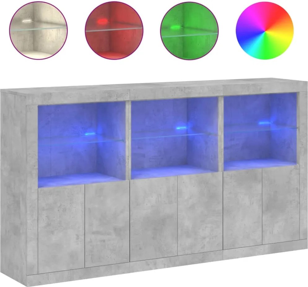 vidaXL Servantă cu lumini LED, gri beton, 181,5x37x100 cm