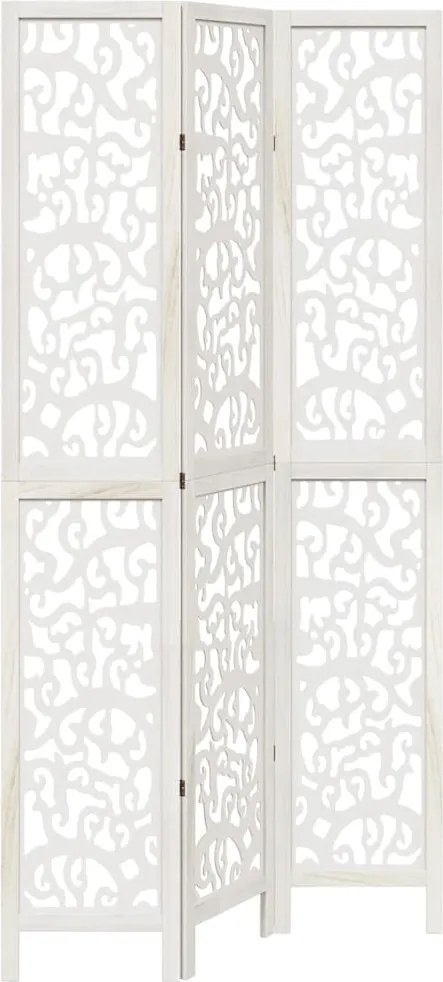 vidaXL Paravan cameră 3 panouri, alb, lemn masiv paulownia