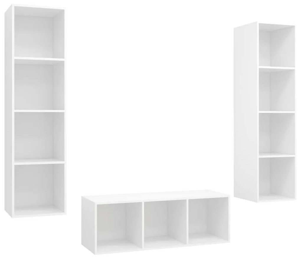 vidaXL Set de dulapuri TV, 3 piese, alb, lemn prelucrat