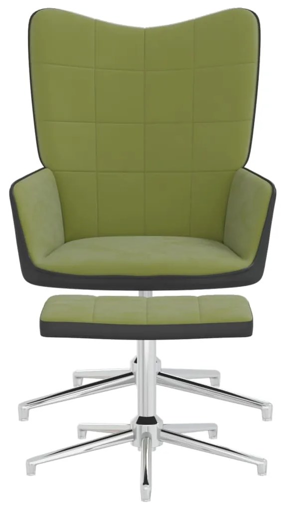 327867 vidaXL Scaun de relaxare cu taburet, verde deschis, catifea și PVC