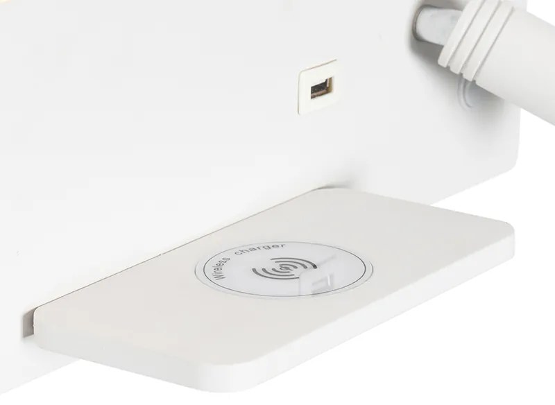 Set de 2 aplice albe incluzând LED cu USB și încărcător prin inducție - Riza