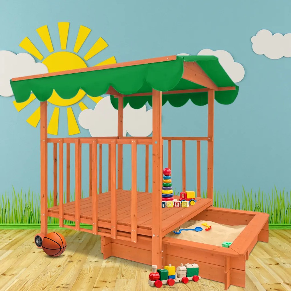 Groapa cu nisip cu verandă HAPPY, 130x130x143cm, maro/verde Jurhan