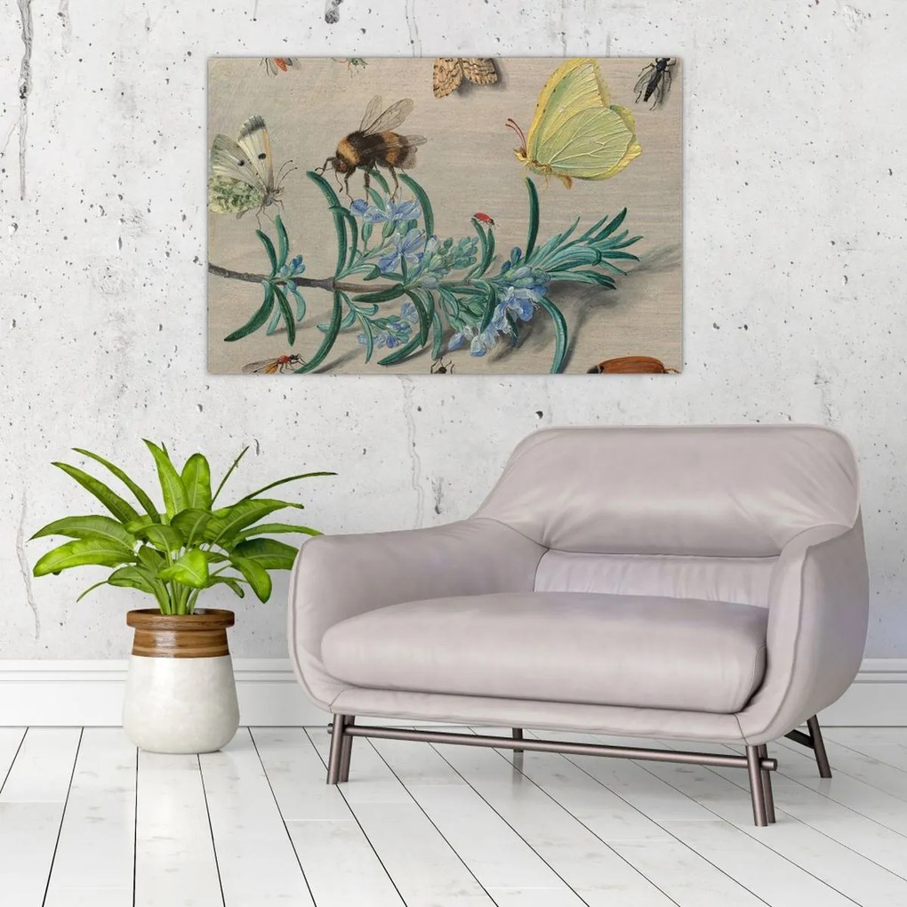 Tablou - Jan van Kessel the Elder, Insects and a Sprig of Rosemary, reproducere (90x60 cm)