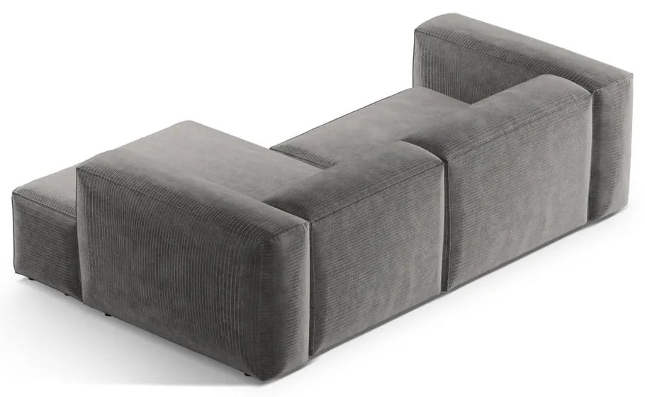 Colțar gri deschis cu tapițerie din catifea reiată (cu colț pe partea dreaptă/cu șezlong) Bergamo – Cosmopolitan Design