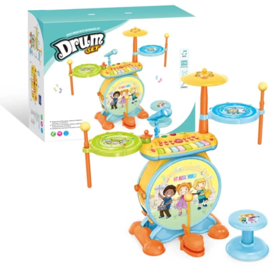 Drum set pian karaoke microfon 2 în 1 mp3 LED