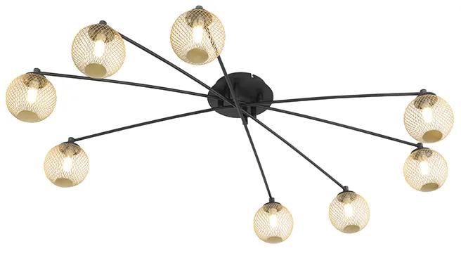 Plafoniera moderna neagra cu aur cu 8 lumini - Athens Wire