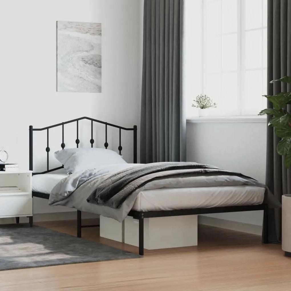 373785 vidaXL Cadru de pat din metal cu tăblie, negru, 107x203 cm