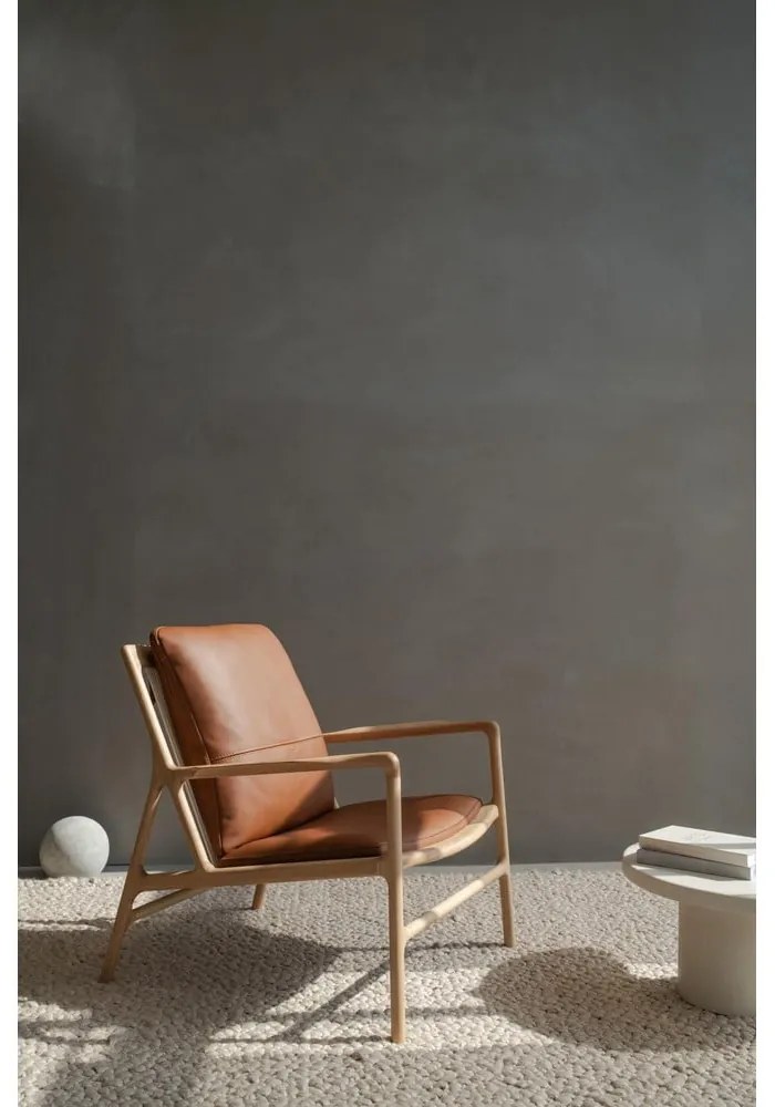 Fotoliu maro-natural cu tapițerie din piele Dedo – Gazzda