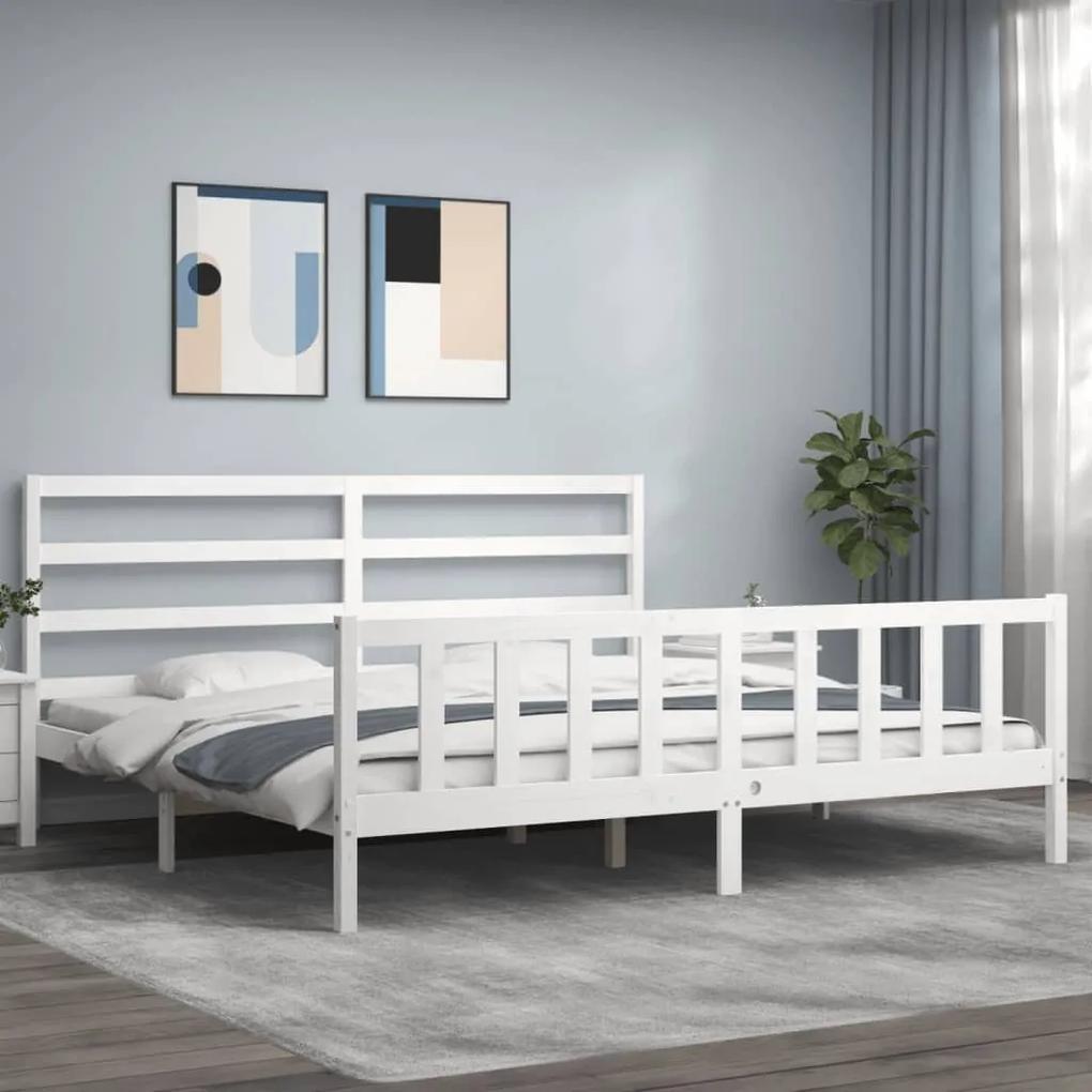 3191927 vidaXL Cadru pat cu tăblie 200x200 cm, alb, lemn masiv