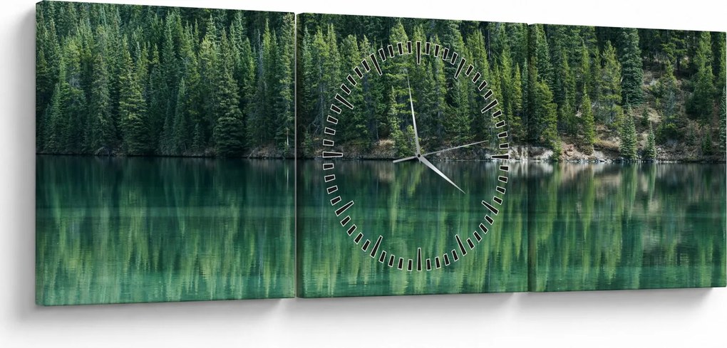Tablou - Coniferi lângă lac (cu ceas) (90x30 cm)