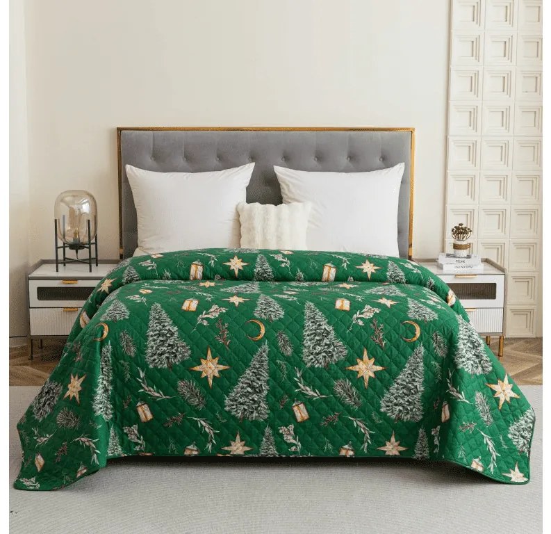 Cuvertura pentru pat cu model GREEN CHRISTMAS, verde Dimensiune: 170 x 210 cm