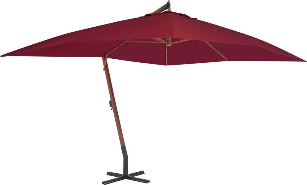 vidaXL Umbrelă consolă de grădină cu stâlp din lemn, bordo, 400x300 cm