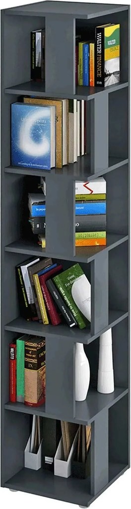 Biblioteca de colt KORIND, gri grafit, DTD laminat,  38x38x186 cm