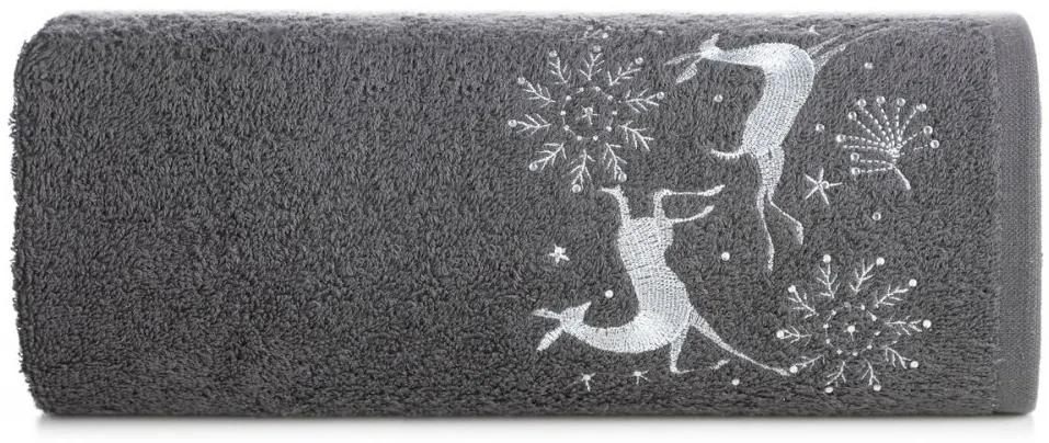 Prosop de Crăciun din bumbac gri cu ren Lăţime: 70 cm | Lungime: 140 cm