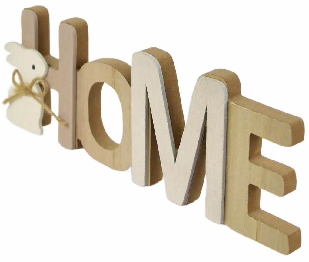 Inscripție din lemn HOME cu iepuraș, 21,5 x 7,5 x3 cm