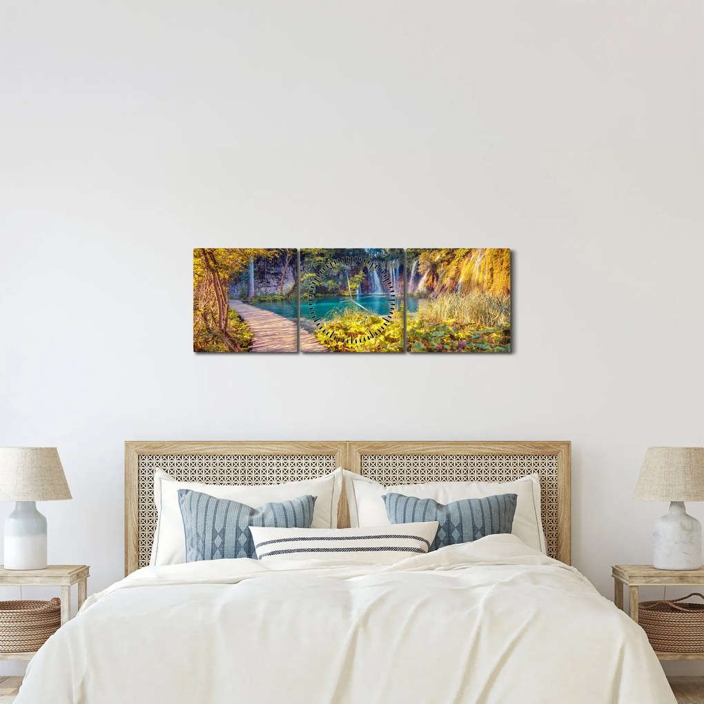 Tablou - Lacurile Plitvice, Croația (cu ceas) (90x30 cm)