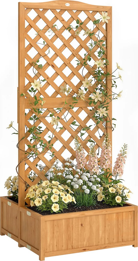 Outsunny Jardinieră cu grilaj din lemn pentru plante cățărătoare cu 2 cutii pliabile Base de Listones 73x70x170 cm Natural | Aosom Romania