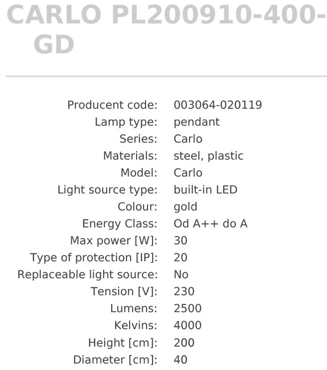 Lustra LED design modern circular CARLO auriu, diametru 40cm