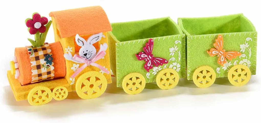 Trenulet decor Iepuras textil portocaliu verde cm 27 x 7 cm x 10