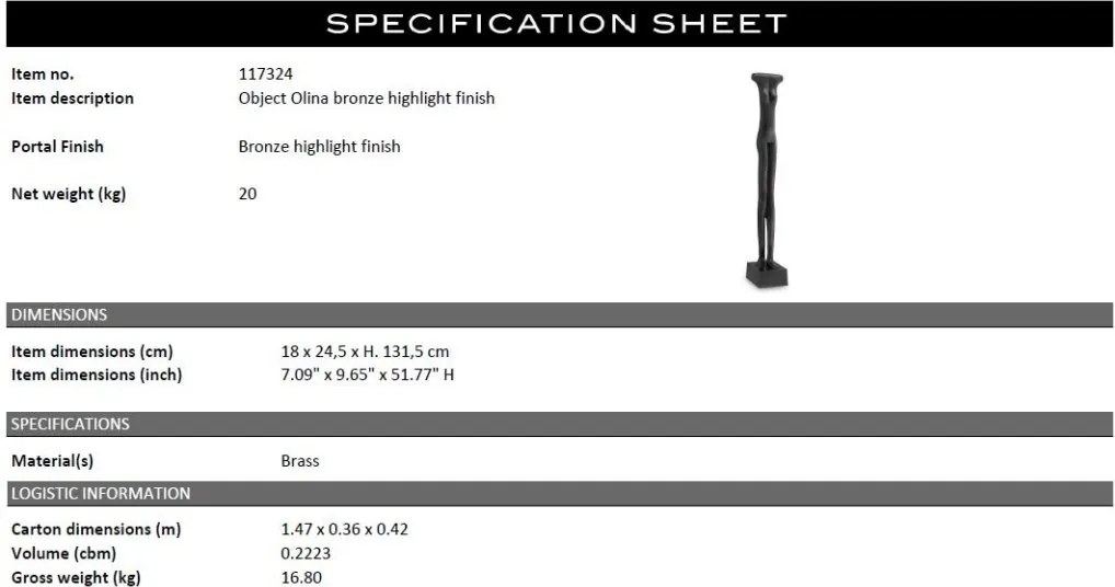 Statueta / Obiect decorativ design LUX Olina bronz