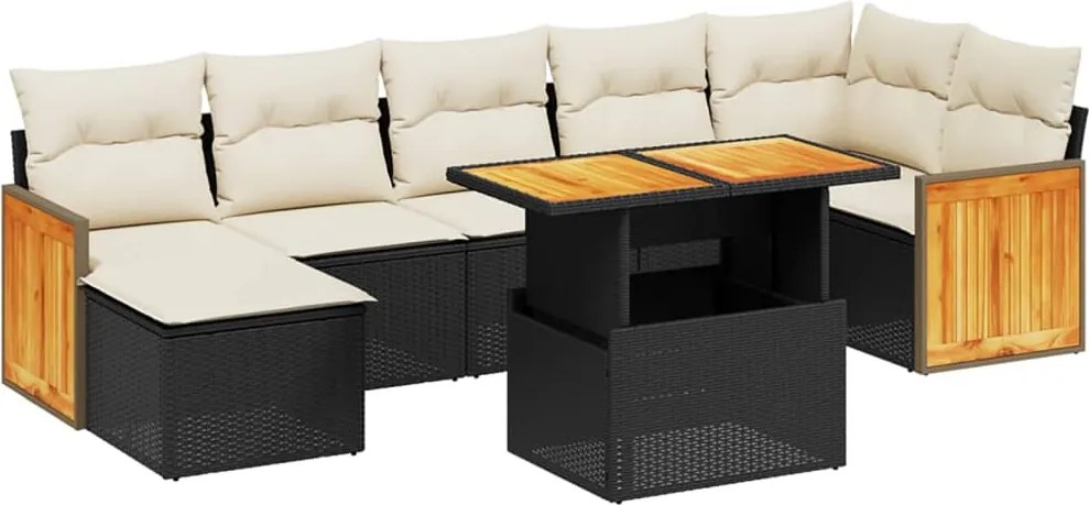 vidaXL Set mobilier de grădină cu perne, 8 piese, negru, poliratan