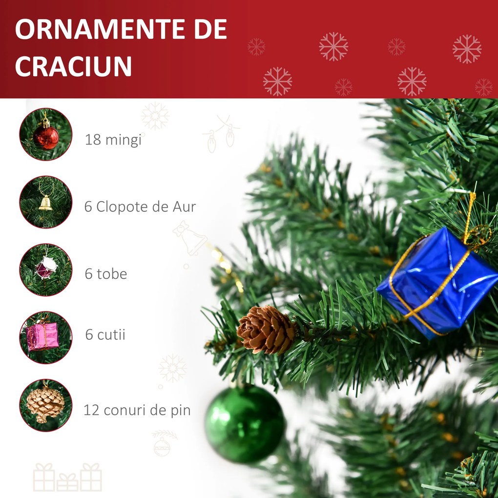 Brad de Craciun 180 cm, brad decorat, brad artificial, decoratiune de Craciun de sarbatori HOMCOM | Aosom Romania