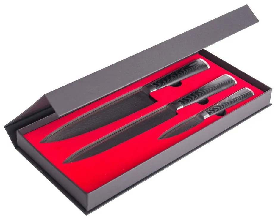 Set de cuțite G21 Damascus Premium în bloc de bambus, 3 bucăți + piatră de ascuțit