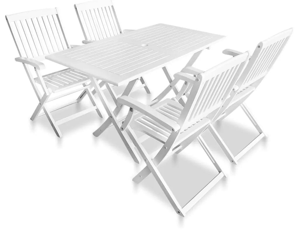 41790 vidaXL set mobilier de exterior din lemn de salcâm, cinci piese, alb