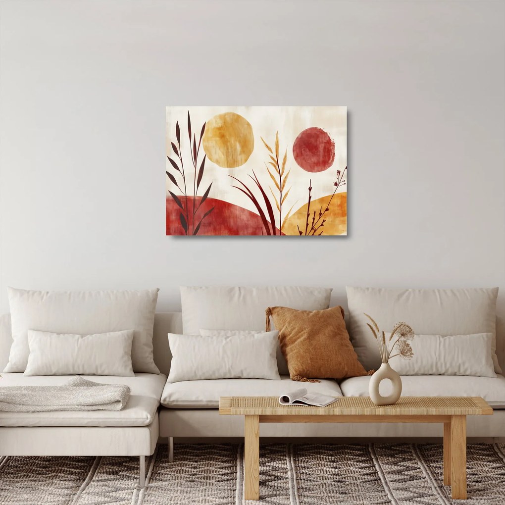 Tablou pe sticlă - Plante și cercuri (70x50 cm)
