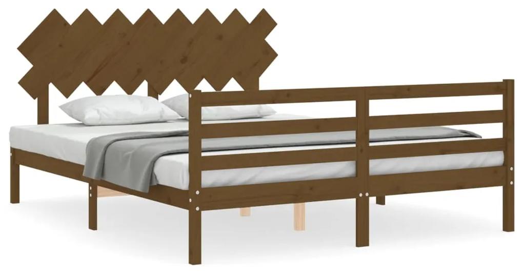 3195299 vidaXL Cadru de pat cu tăblie, maro miere, 160x200 cm, lemn masiv