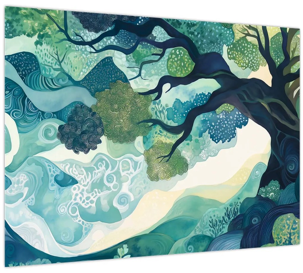 Tablou pe sticlă – Coroană verde a arborelui vieții (70x50 cm)