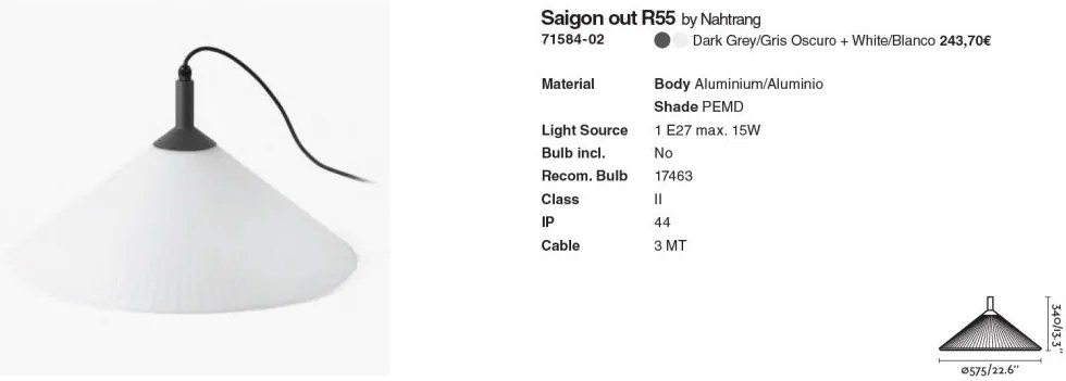 Lustra/Pendul portabil iluminat exterior decorativ SAIGON R55 gri/alb
