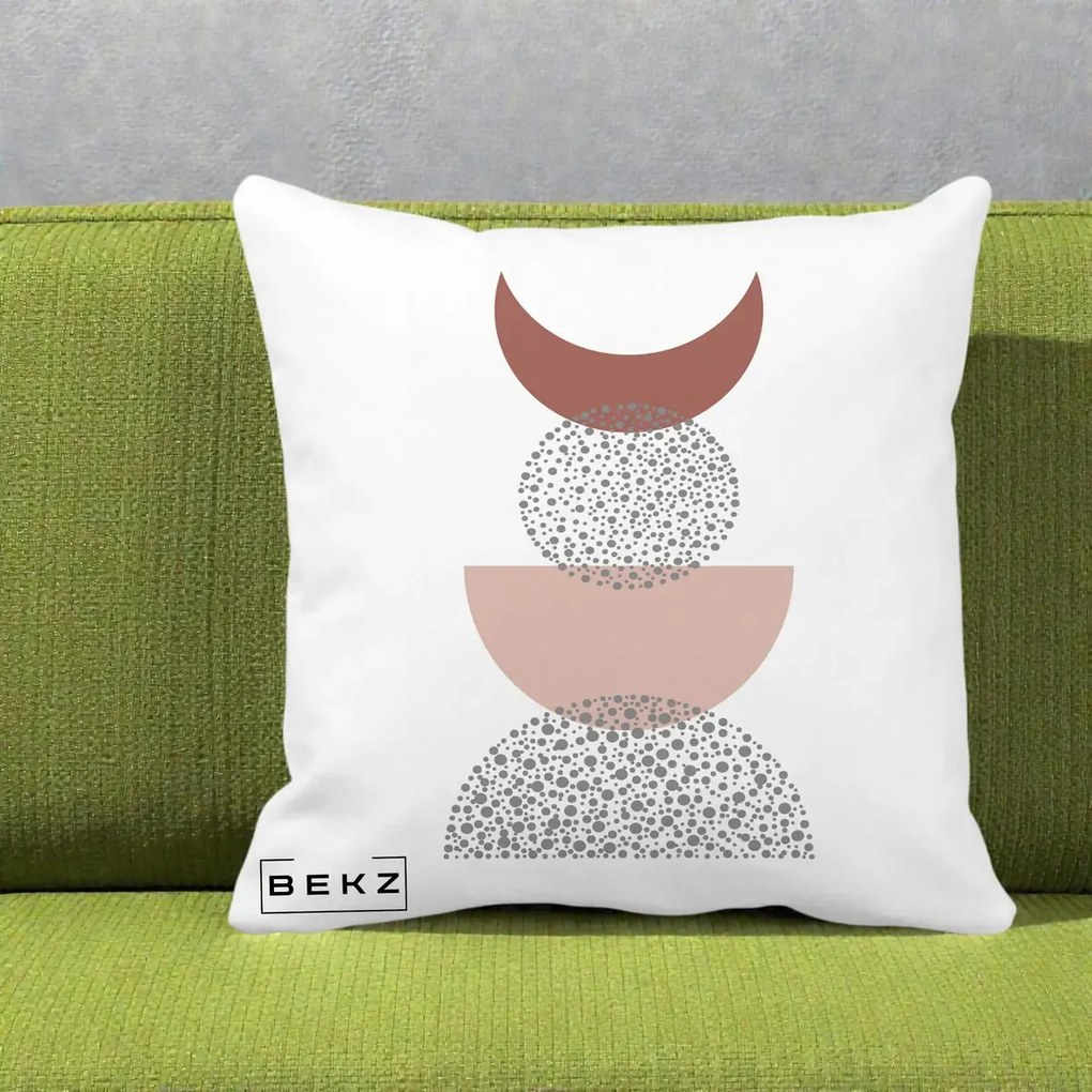 Perna Decorativa Boho Luna Plina si Forme Punctate, 40x40 cm, Alba Mata, Husa Detasabila, Perna Inclusa, BEKZ®