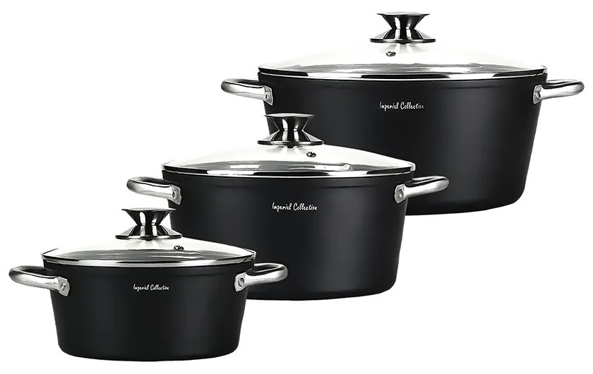 Set oale marmorate cu capac, Imperial Collection IM-DP24-FSS, 3 piese, negru Negru