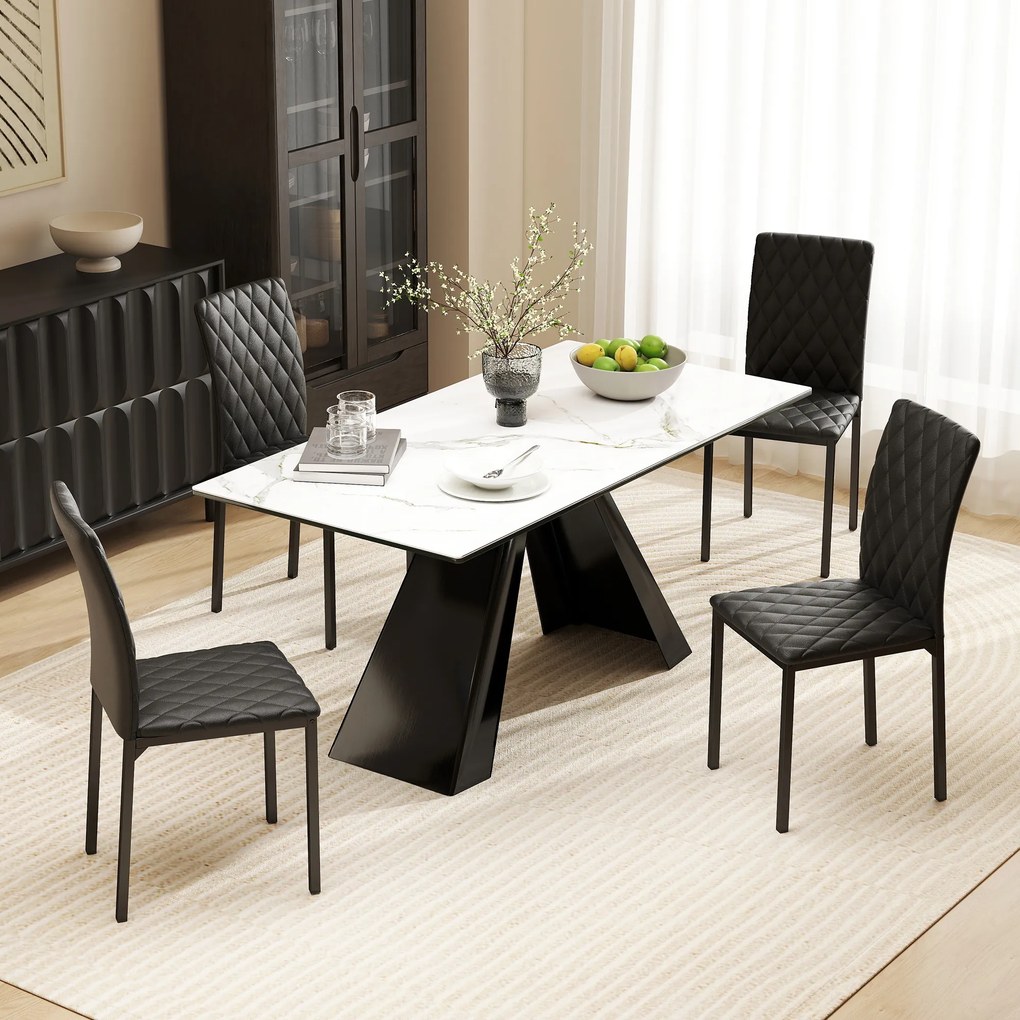 HOMCOM Set de 4 Scaune din Piele Ecologică cu Cusături Romboidale și Picioare din Oțel, 41x50x91 cm, Negru | Aosom Romania