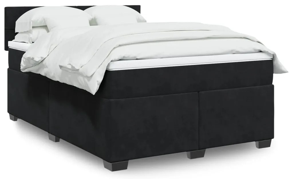 vidaXL Pat box spring cu saltea, negru, 160x200 cm, catifea