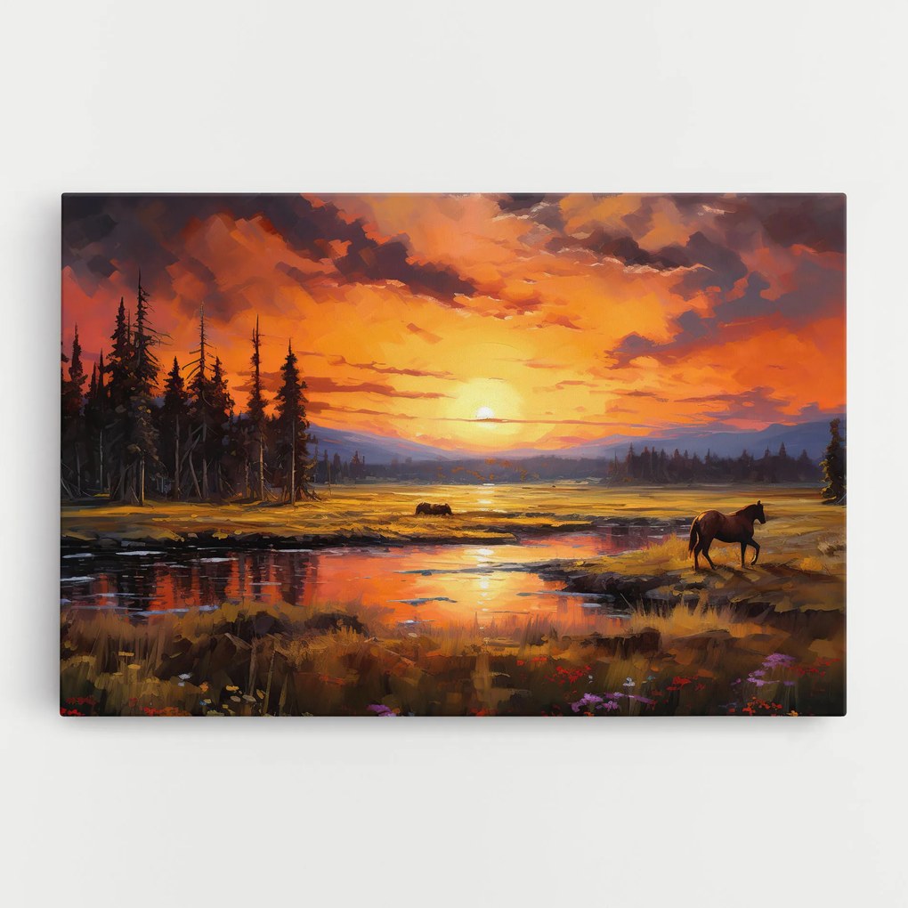 Tablou Canvas, 90x140cm, Dormitor si Living, Moderne, Textura de pictura, Wild Horses Painting
