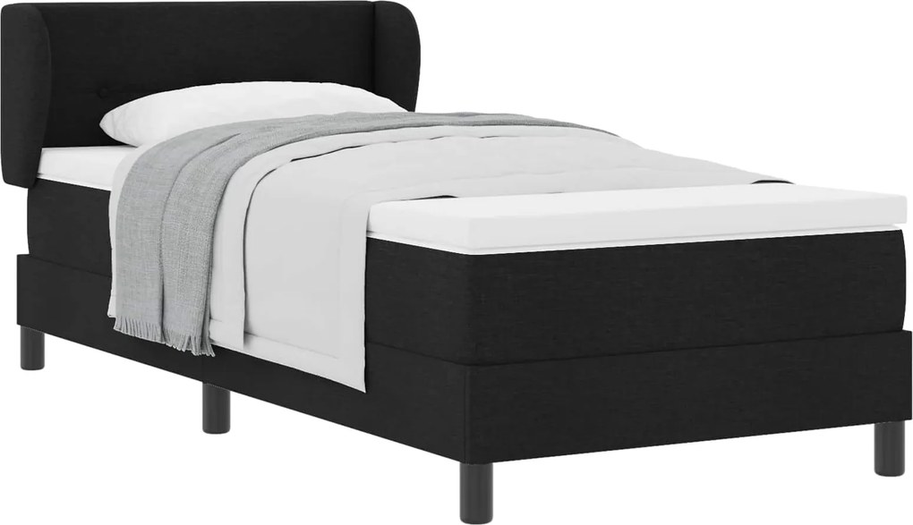 vidaXL Pat cu arcuri cu saltea cu headboard Negru 90 x 190 cm țesătură