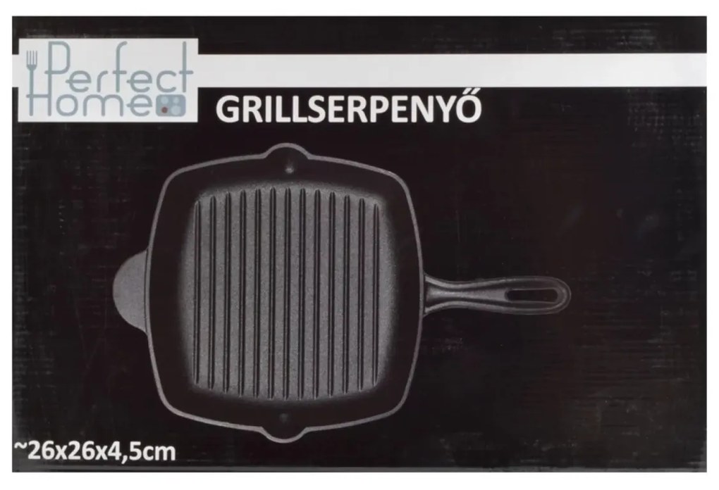 Tigaie grill fonta cu cioc, 25,5 cm, Perfect Home 14752