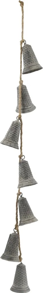 Ghirlandă decorativă cu 7 clopoței din metal, finisaj zinc antichizat