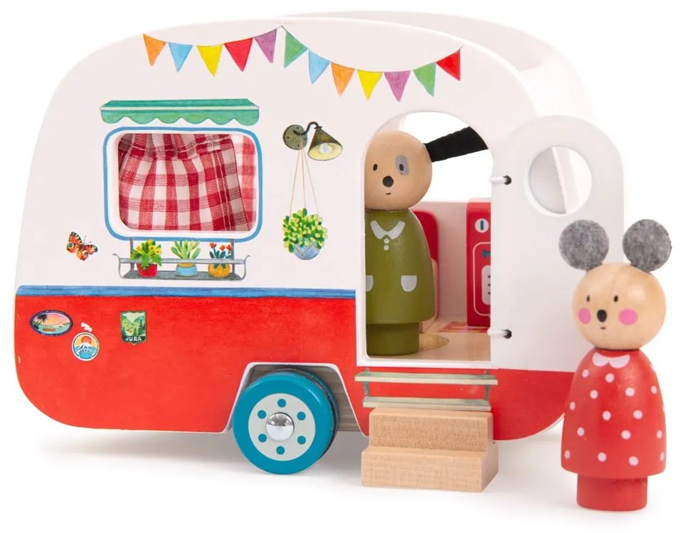 Mașinuță din lemn La Grande Famille Caravan – Moulin Roty