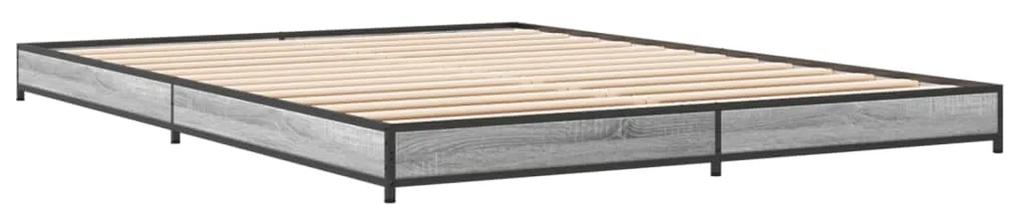 845164 vidaXL Cadru de pat, gri sonoma, 135x190 cm, lemn prelucrat și metal
