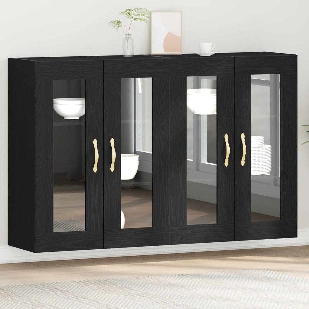 vidaXL Dulapuri montate pe perete - 2 piese Stejar negru 69,5 x 34 x 90 cm, din lemn prelucrat.
