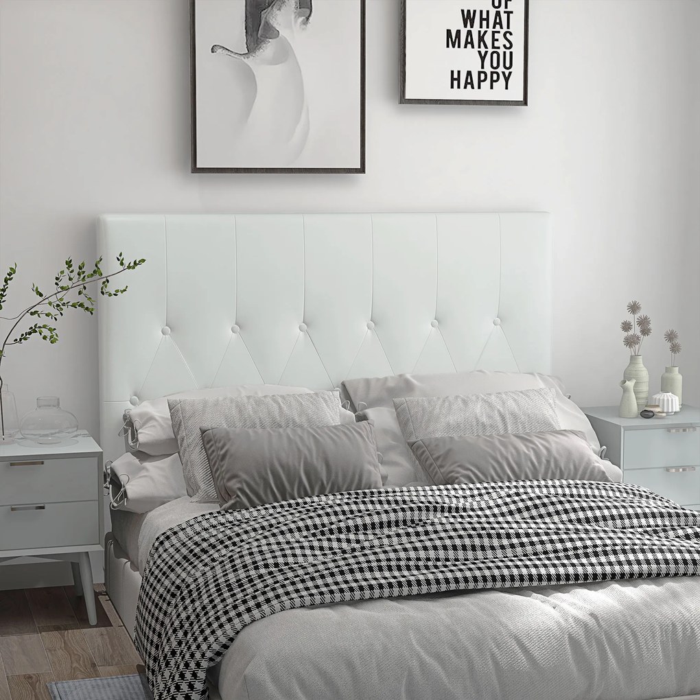 HOMCOM Spătar Pat Matrimonial Capitonată cu Design cu Nasturi, Căpătâi Pat din Piele PU și MDF, 160x7x120 cm, Alb | Aosom Romania