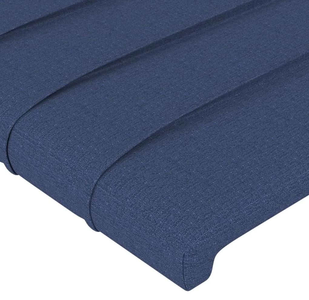 Cadru de pat cu tablie, albastru, 200x200 cm, textil Albastru, 200 x 200 cm, Benzi orizontale