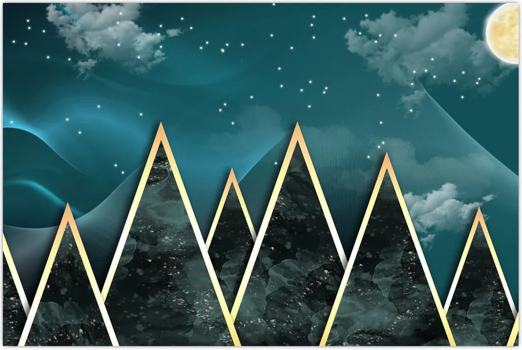 Tablou - Lună plină deasupra munțiilor aurii (90x60 cm)