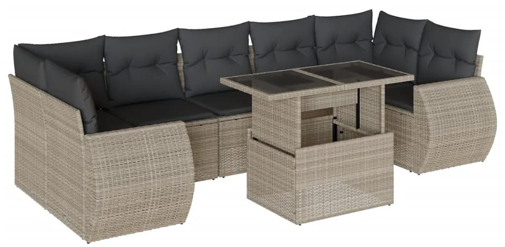 3268412 vidaXL Set mobilier de grădină cu perne, 8 piese gri deschis poliratan