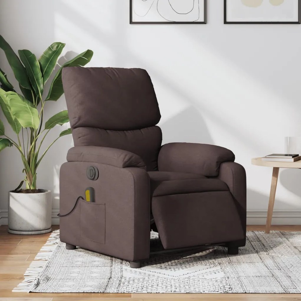 vidaXL Fotoliu electric de masaj rabatabil, maro închis, textil
