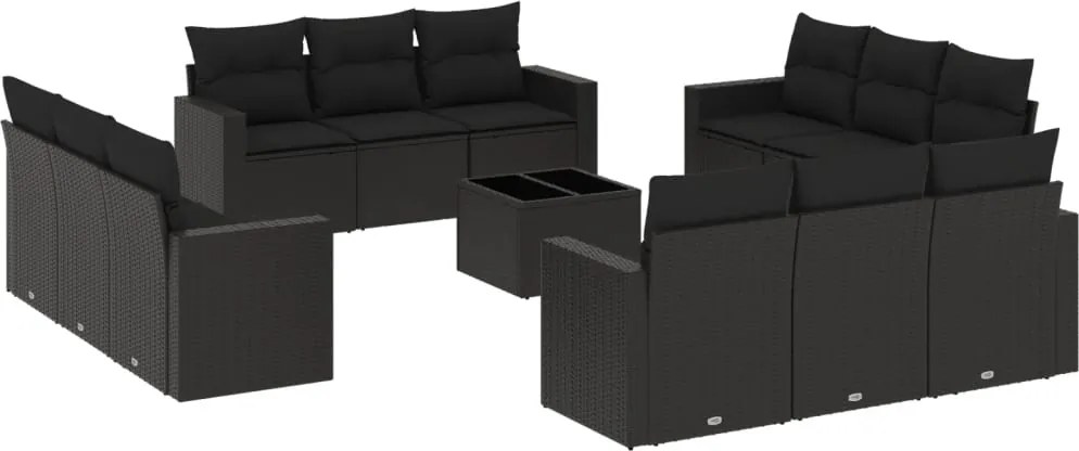 vidaXL Set mobilier de grădină cu perne, 13 piese, negru, poliratan