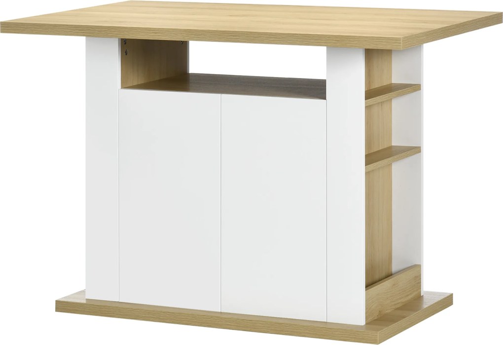 HOMCOM Insulă de Bucătărie pentru 4-6 Persoane, Bufet de Bucătărie cu Dulapuri cu 2 Uși și Rafturi Deschise, 110x70x75.5 cm, Alb